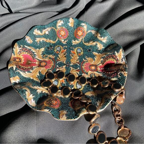 ♥️ Vintage Chinese Cloisonné Ruffled Plate/Catch all dish 10.5” - Picture 5 of 6